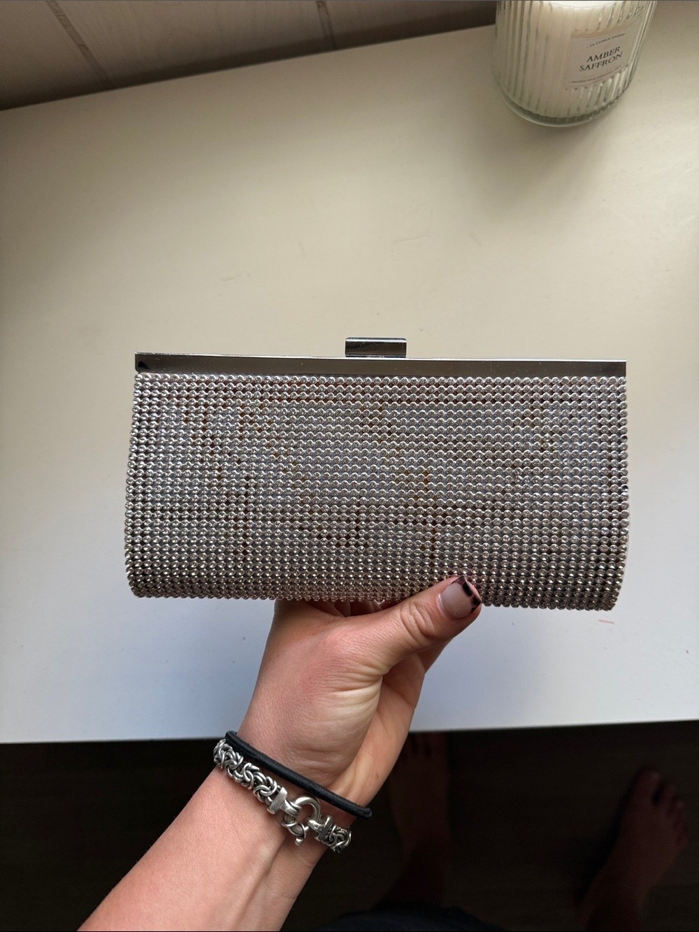 Charming Charlie Silver Crystal Mesh Evening Clutch - Picture 2 of 5